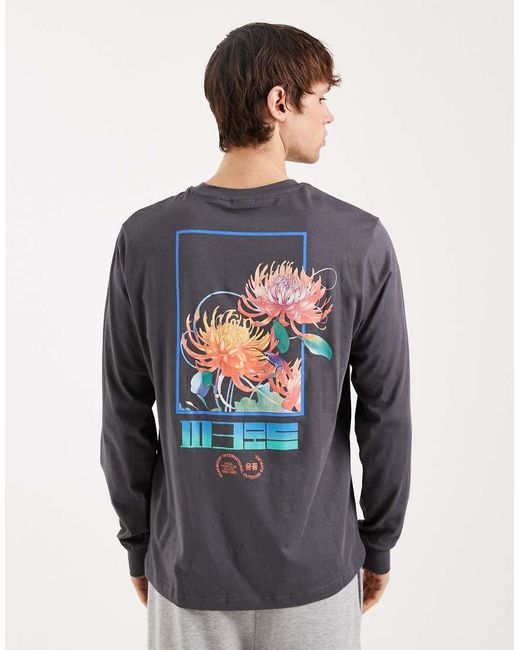 Only & Sons Blue Long Sleeve T-shirt With Floral Back Print for men
