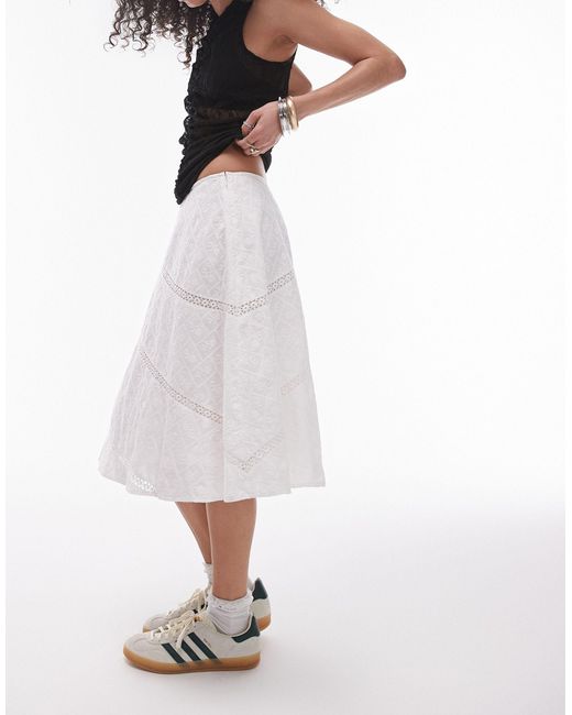 TOPSHOP White Broderie Panelled Disjointed Knee Length Skirt