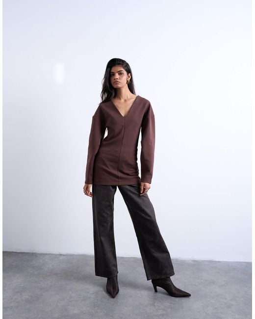 TOPSHOP Purple Interlock V-neck Banana Sleeve Tunic Top