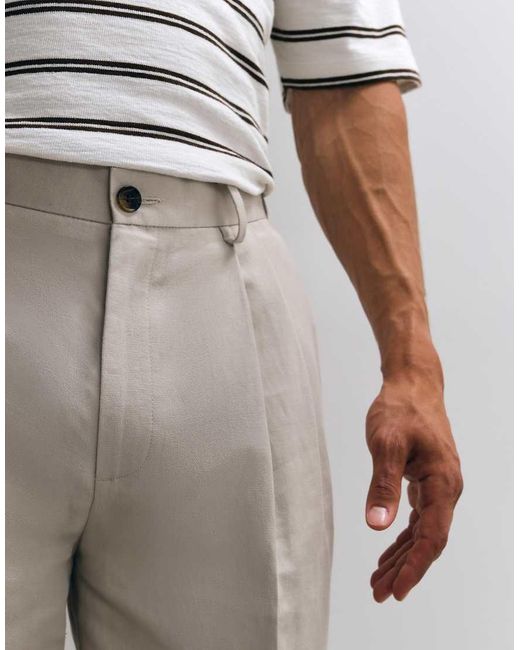 ASOS White Linen Rich Smart Oversized Tapered Pleated Trousers for men