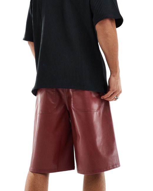 ASOS Red Leather Look Longer Length Shorts for men