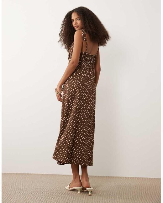 New Look Brown Ruffle Detail Polka Dot Midi Dress