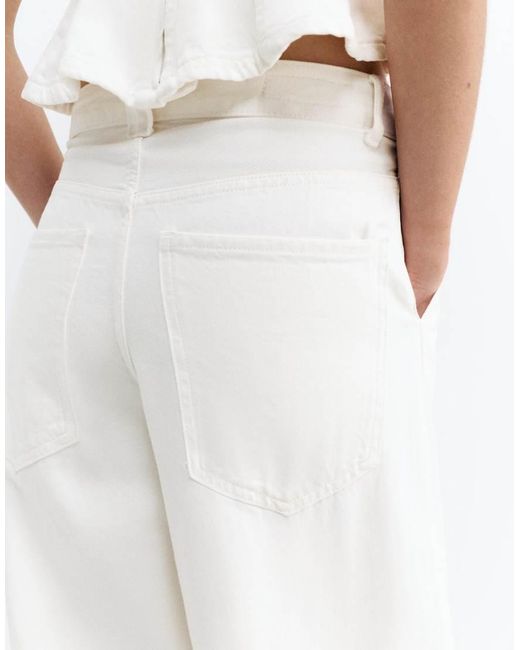 Pull&Bear White Pleated Balloon Fit baggy Jeans