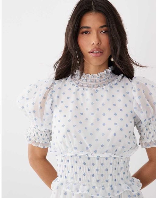Sister Jane White Chiffon Shirred Ruffle Puff Sleeve Maxi Dress