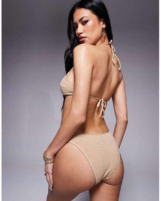 ASOS Black Eloise Textured High Leg Hipster Bikini Bottom With Raffia Trim