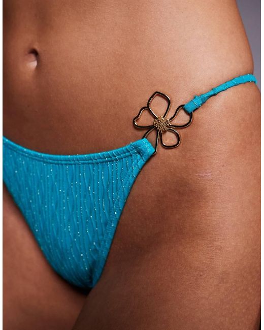 South Beach Blue Bikini Bottom With Flower Detail
