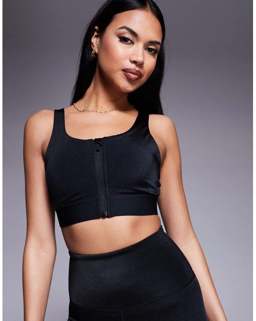 4505 Gray Icon High Support Zip Front Sports Bra With Adjustable Straps And Removable Padding