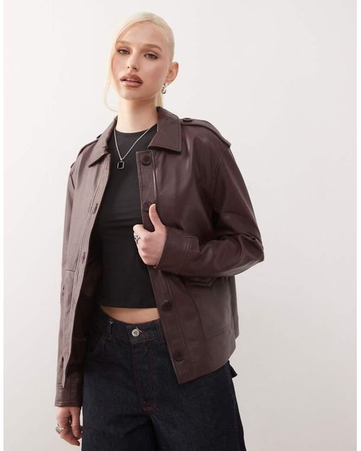 Barney's Originals Red Real Leather Oversized Harrington
