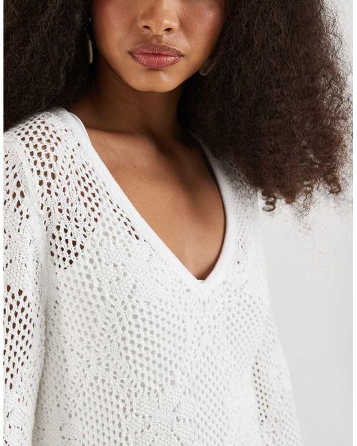 Gap White V-Neck Pointelle Mini Dress