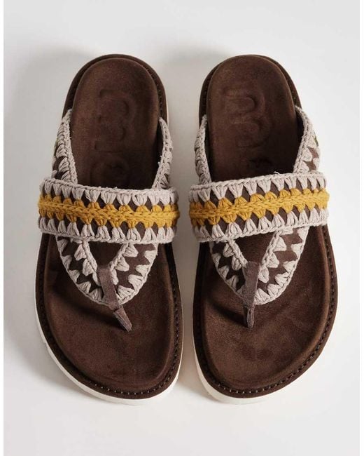 Mou Brown Overstitch Sandals