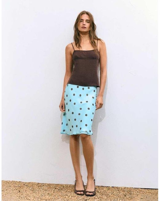 Pull&Bear White Polka Dot Straight Skirt