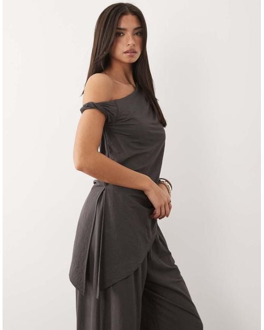 ASOS Black Co-ord Linen Look Longline Top With Asymmetric Hem
