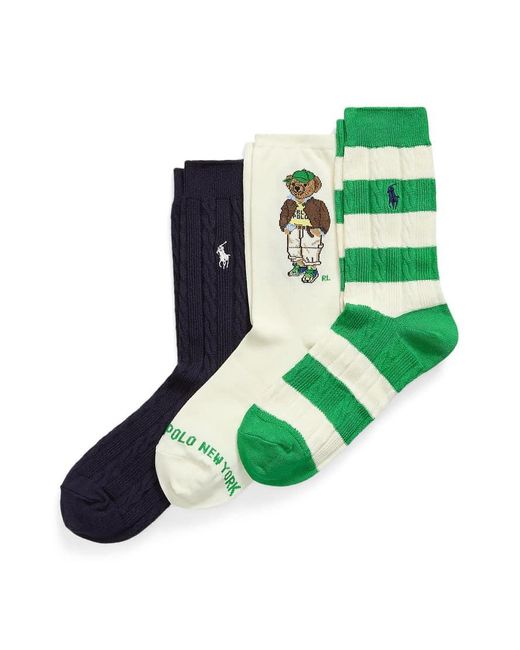 Polo Ralph Lauren Green 3 Pack Bear Socks Gift Box for men
