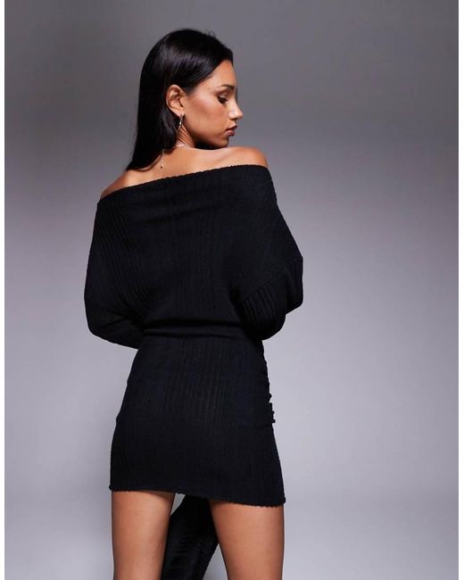 ASOS Superzachte Mini-Jurk Met Rechte Hals, Lange Mouwen En Gestrikte Taille in het Blue