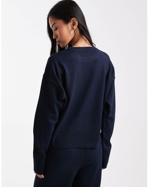 ASOS Blue Co-ord Structured Boxy Crew Neck Jumper With Side Split Detail