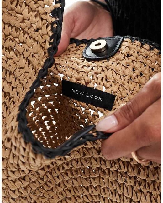 New Look Natural Stripe Slouch Raffia Tote Bag