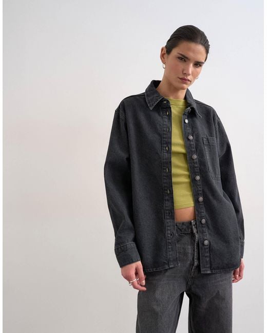 TOPSHOP Black Denim Shacket With Side Panel