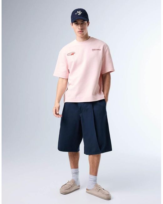 Bershka Pink Fleece Print T-shirt for men