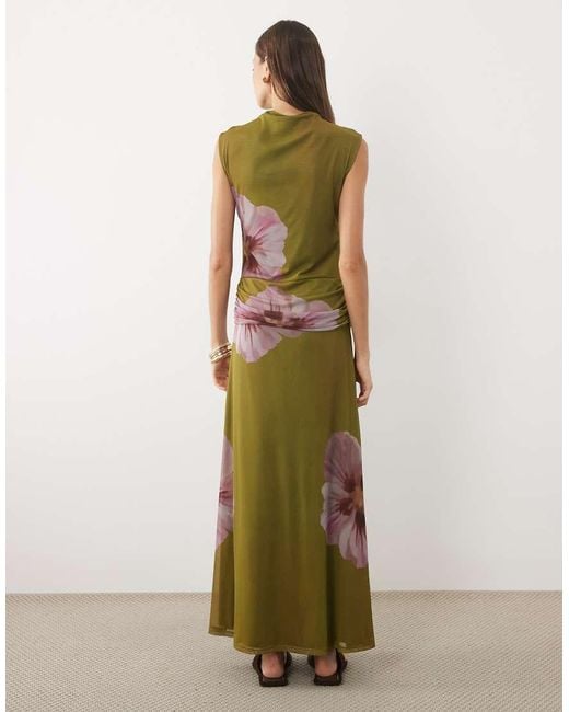 ASOS Green Funnel Neck Dropped Waist Maxi Dress