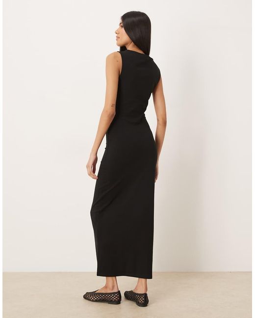 ASOS Black Ruched Side Midi Dress With Slash Neck