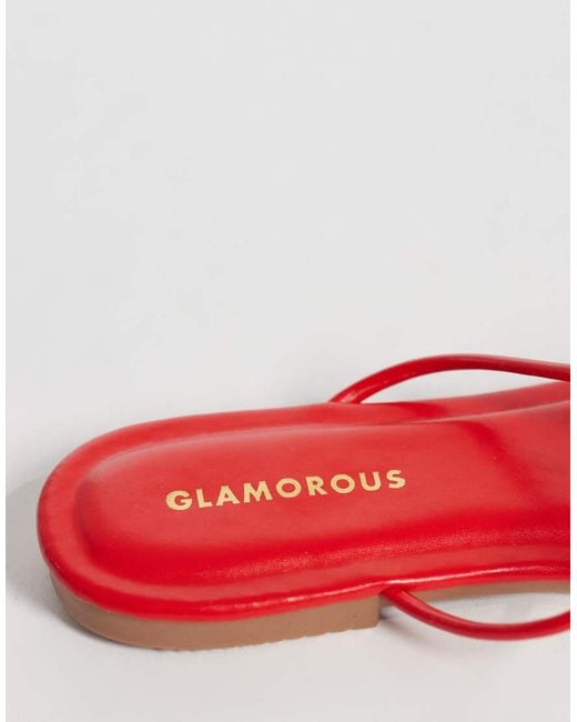 Glamorous Red Flat Sandals With Gold Detail