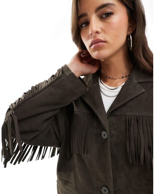 ASOS Black Premium Suede Tassel Jacket