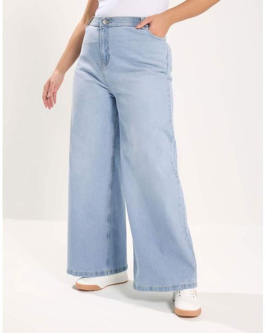 Yours Clothing Blue Wide Leg Puddle Jeans