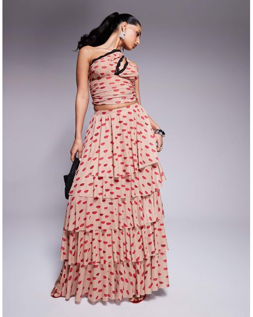 AFRM Pink Jace Ruffle Maxi Skirt