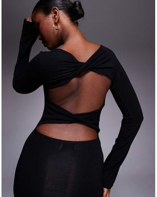 ASOS Blue Long Sleeve Twist Front Maxi Dress With Cut Out Back