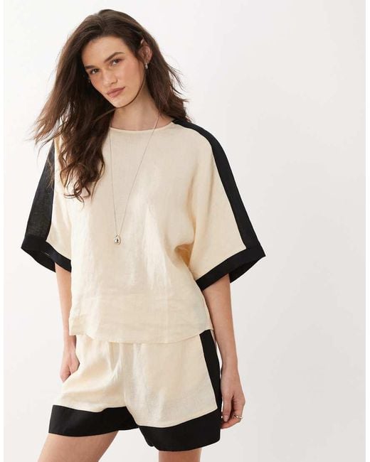 Mango Natural Morti 100% Linen Oversized Short Sleeve Blouse Co-ord