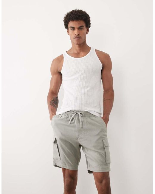 Threadbare Gray Pull On Shorts With Cargo Pockets for men