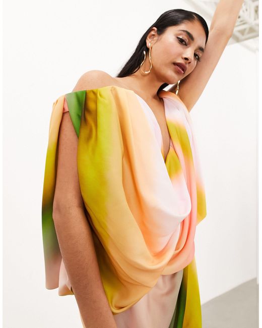 Robe courte structurée effet drapé à épaules dénudées - rayures floutées ASOS en coloris Multicolor