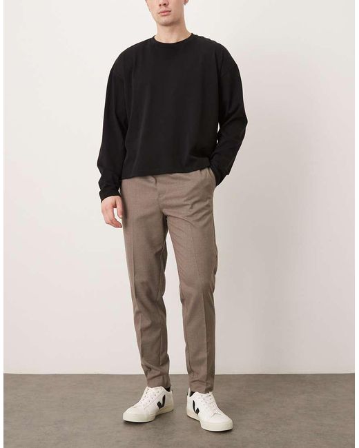 Pantalones De Vestir De Corte Tapered Sin Cierres De Franela De -Neutro ASOS de hombre de color Natural