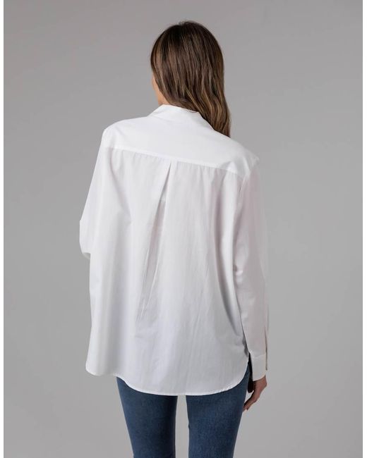 French Connection Gray Cotton Long Sleeve Chest Pocket Poplin Popover High-Low Hem Shirt