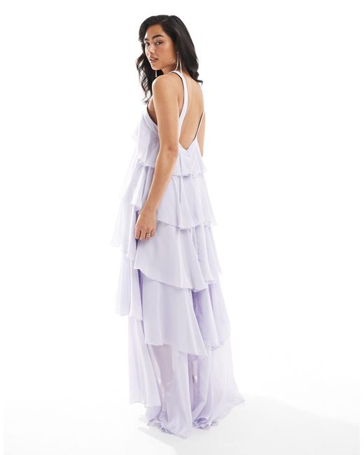 Vero Moda Felicia Halter Neck Tiered Maxi Dress With Corsage Detail in  White | Lyst