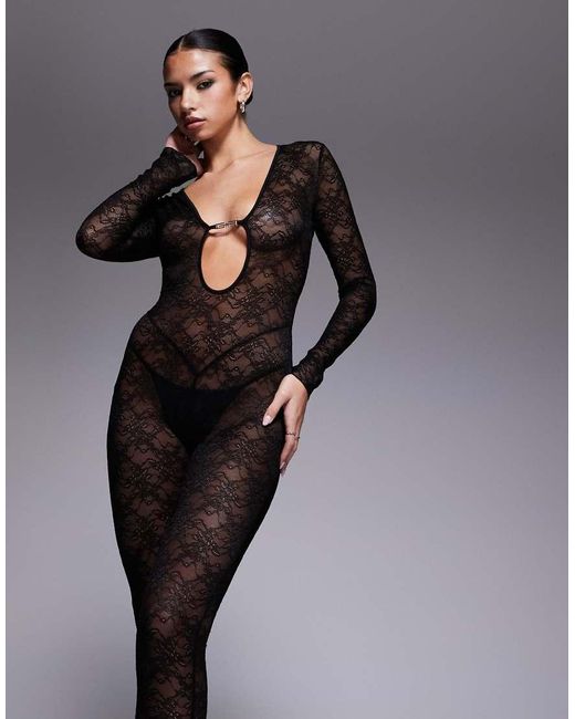 I.AM.GIA Black Tigra Lace Plunge Hardware Detail Jumpsuit
