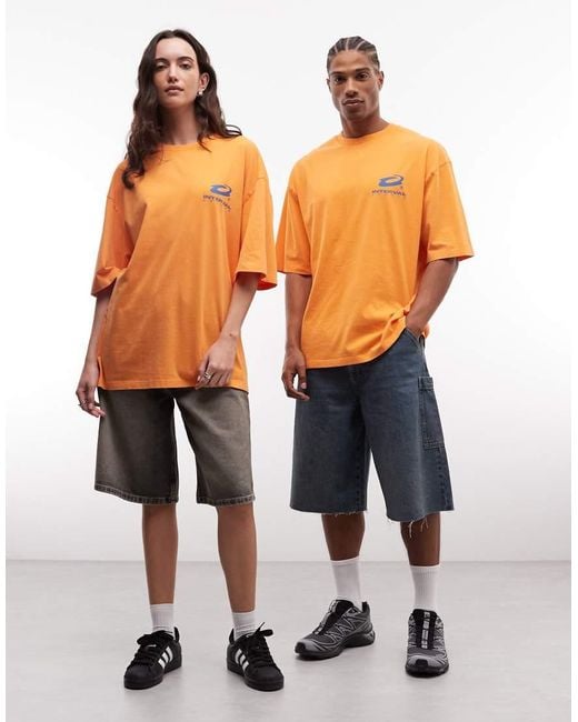 Collusion Orange Unisex Long Sleeve T-shirt With Blue Print