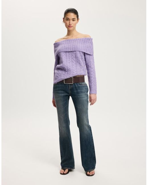Cotton On Purple Fluffy Cable Off Shoulder Knit
