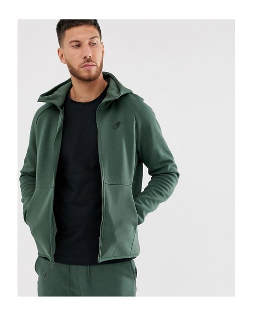 Nike – Tech – Fleece-Kapuzenpullover in Green für Herren