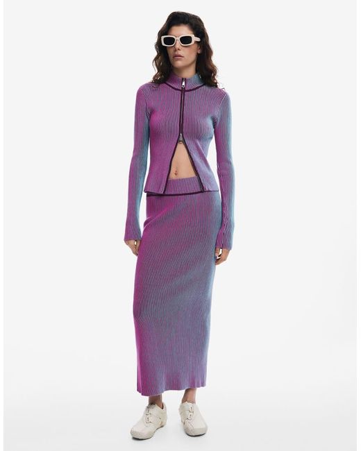Desigual Purple Double-Zip Knit Jacket