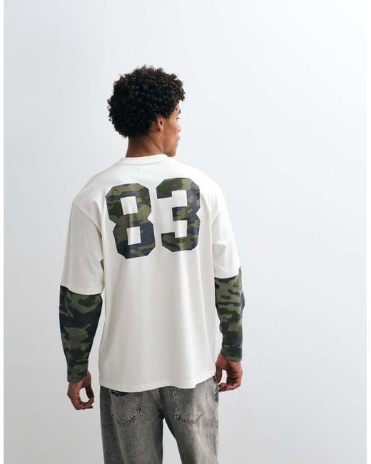 Courtside White Camo Printed Layered Long Sleeve T-shirt for men