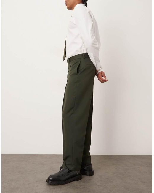 ASOS Natural Smart Relaxed Tapered Trousers With Pintuck for men