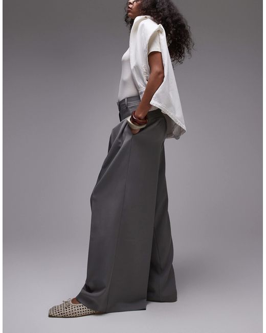 Pantalon ultra large habillé à pinces et taille haute - gris TOPSHOP en coloris Gray