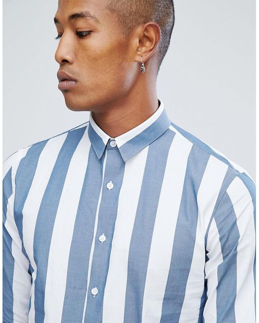 Lindbergh Wide Striped Shirt In Dusty Blue for Men | Lyst