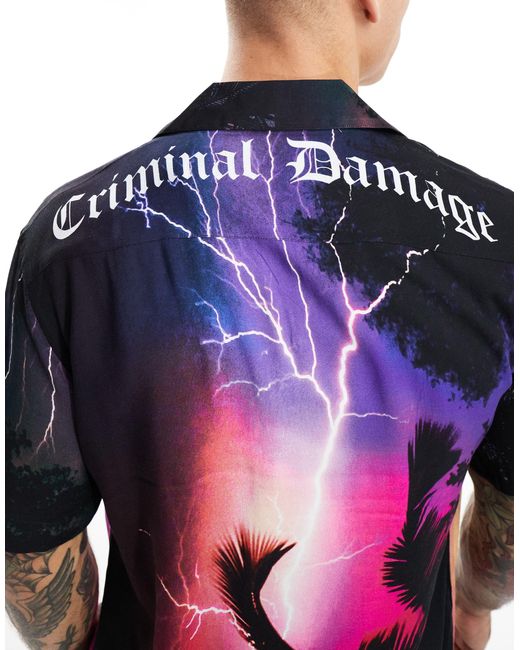 Criminal Damage Blue Lightning Print Shirt for men