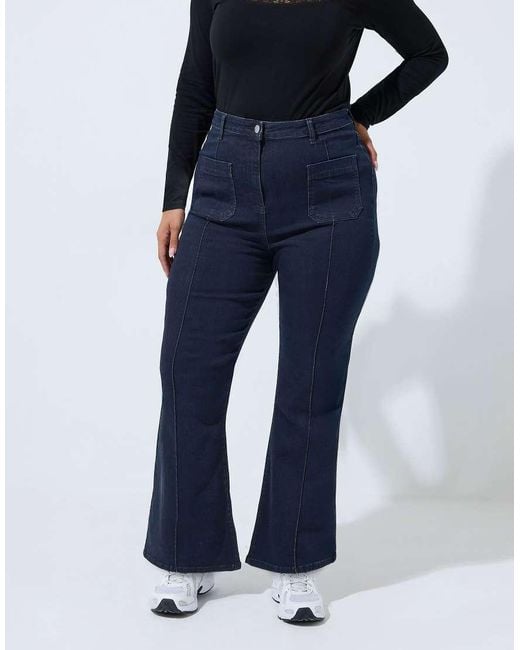 Yours Clothing Blue Flared Seam Detail Jeans