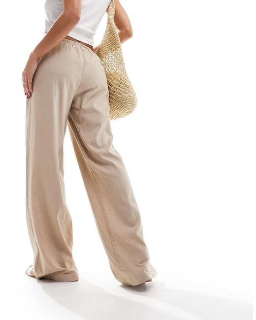 Cotton On Natural Drawstring Straight Leg Linen Blend Trousers