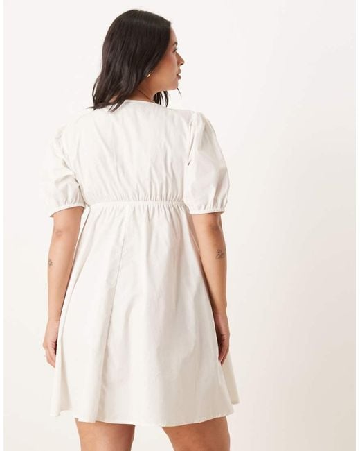 Esmee Curve White Exclusive Puff Sleeve Tie Front Mini Beach Dress