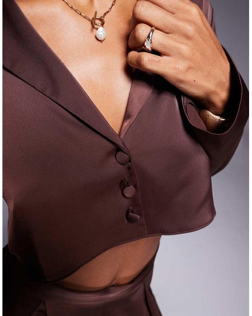 Camisa Corta De Satén De (Parte De Un Conjunto) ASOS de color Brown