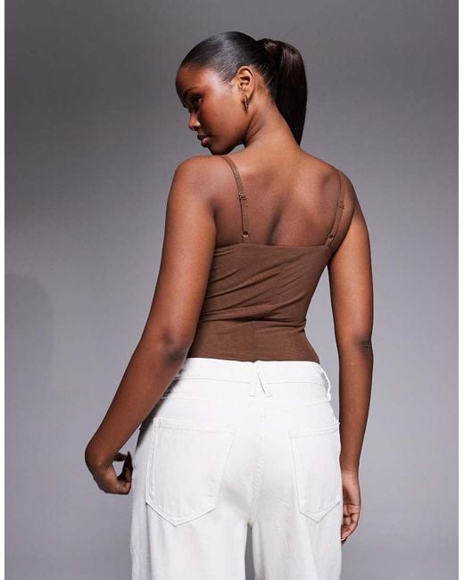 GOOD AMERICAN Brown Mesh Bustier Bodysuit